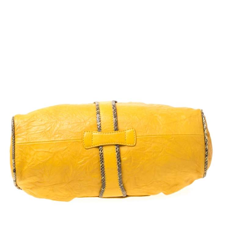 مملوكة مسبقًا Jimmy Choo Yellow Leather and Python Trim Riki Tote