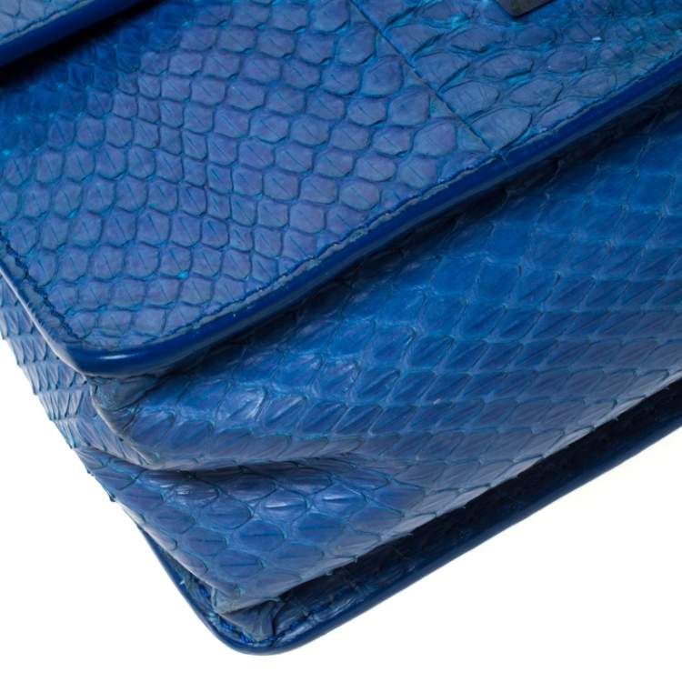 Pre Owned Jimmy Choo Blue Snakeskin Rebel Crossbody Bag 