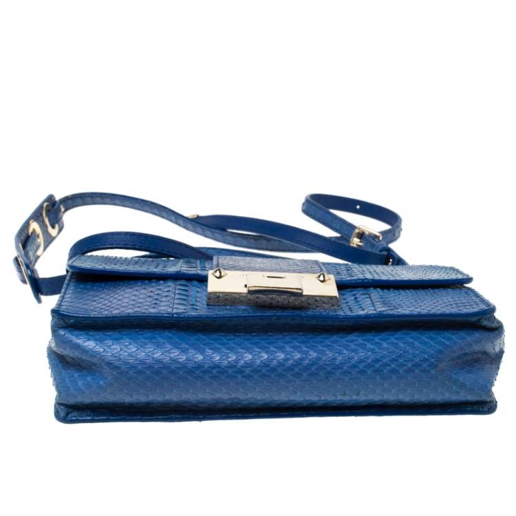 Pre Owned Jimmy Choo Blue Snakeskin Rebel Crossbody Bag 