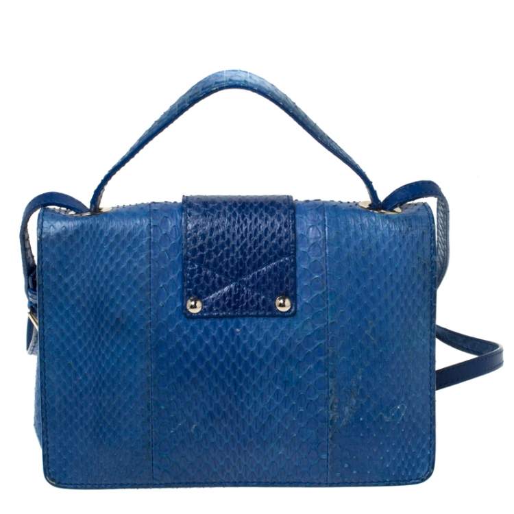 Pre Owned Jimmy Choo Blue Snakeskin Rebel Crossbody Bag 