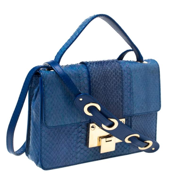 Pre Owned Jimmy Choo Blue Snakeskin Rebel Crossbody Bag 
