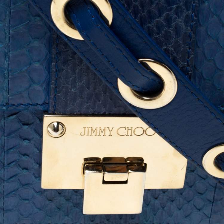 Pre Owned Jimmy Choo Blue Snakeskin Rebel Crossbody Bag 