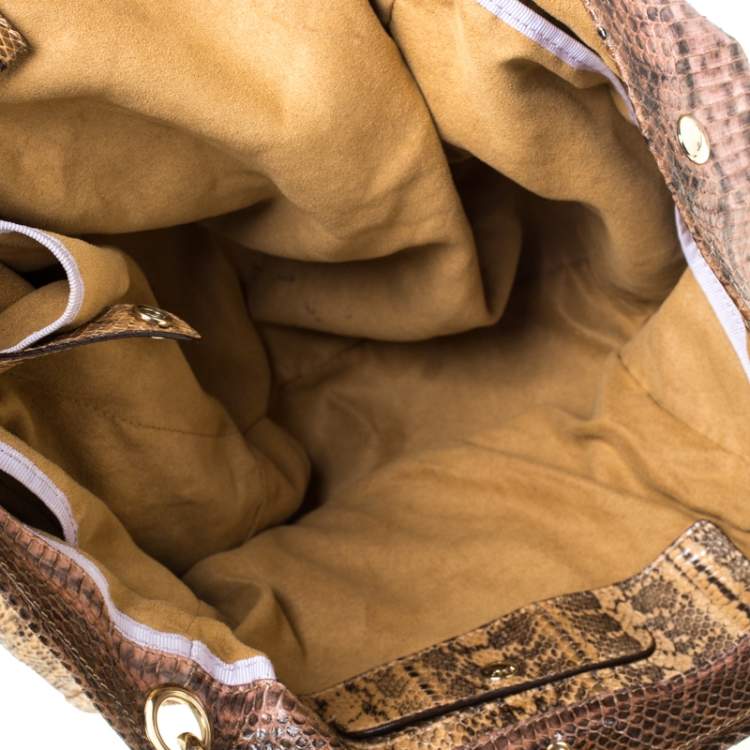 Pre Owned Jimmy Choo Beige Python Skin  Lohla Jane Hobo 