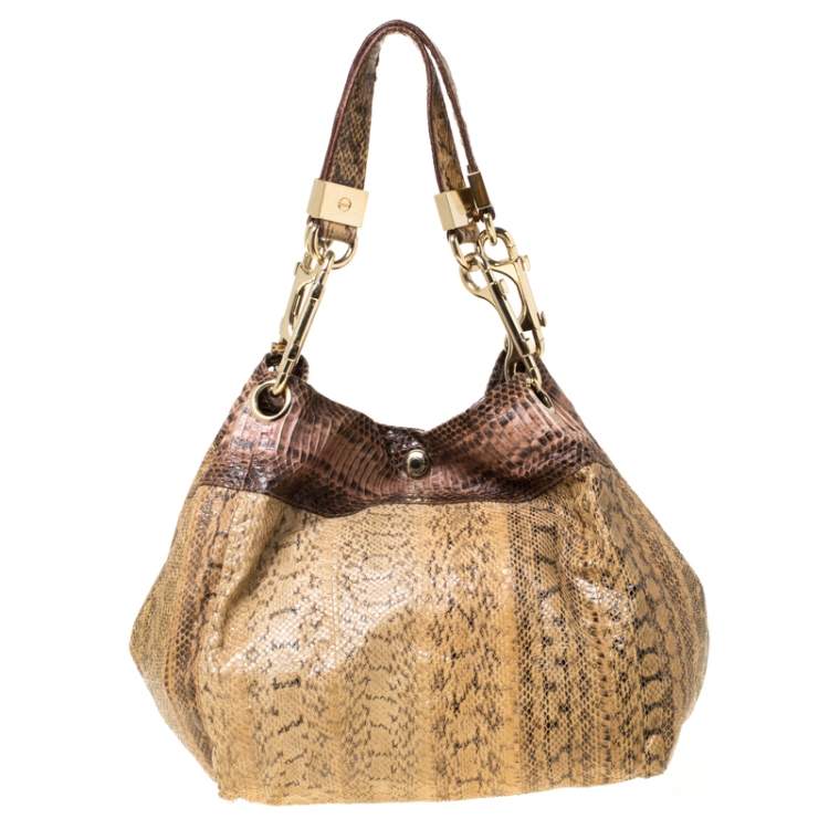 Pre Owned Jimmy Choo Beige Python Skin  Lohla Jane Hobo 