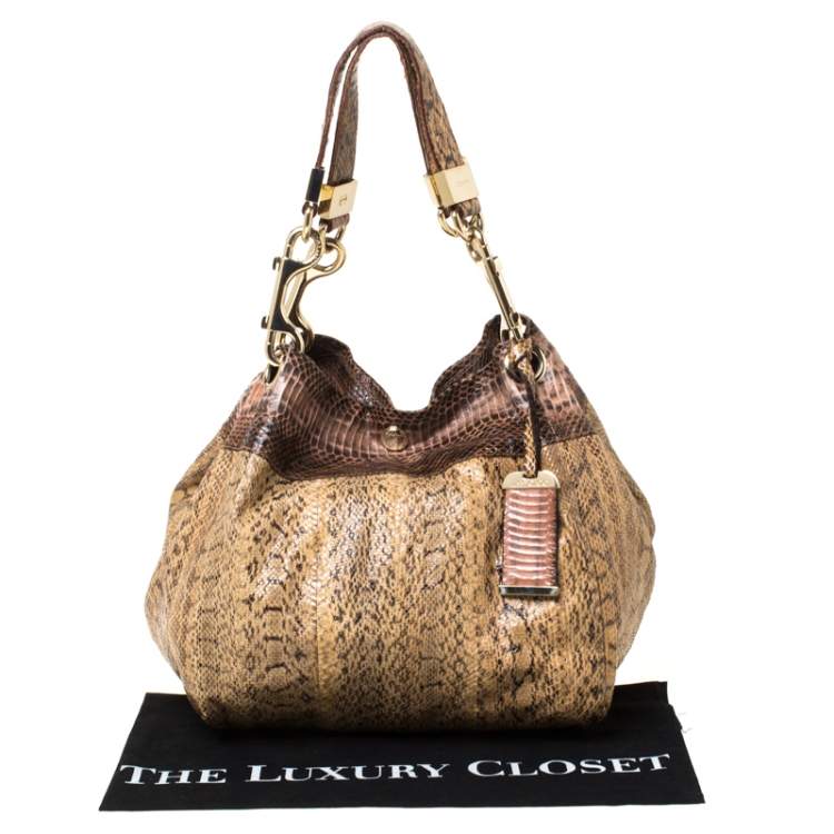 Pre Owned Jimmy Choo Beige Python Skin  Lohla Jane Hobo 
