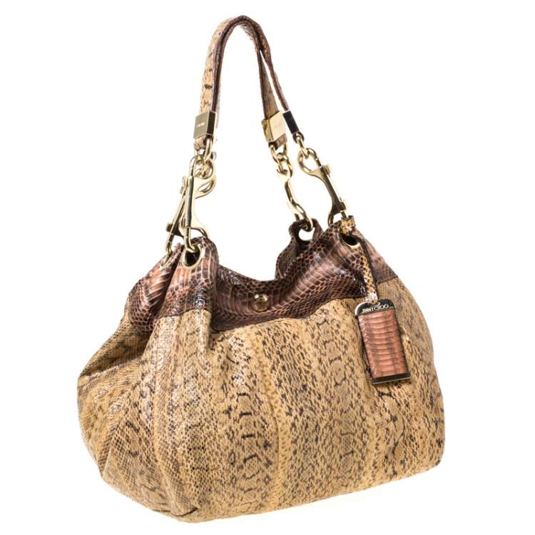 Pre Owned Jimmy Choo Beige Python Skin  Lohla Jane Hobo 
