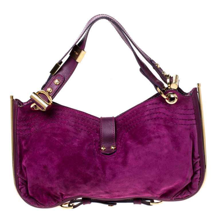 Pre Owned Jimmy Choo Purple Suede and Leather Alex Shoulder Bag