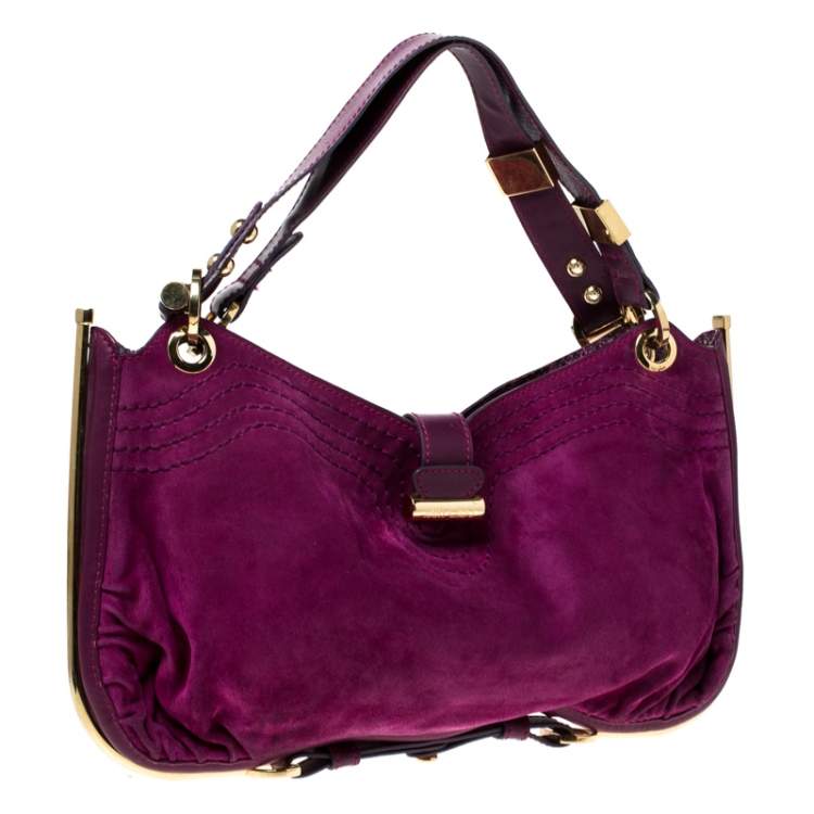 Pre Owned Jimmy Choo Purple Suede and Leather Alex Shoulder Bag
