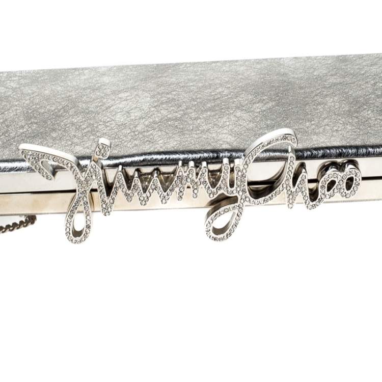 Pre Owned Jimmy Choo Metallic Silver Leather Vintage Celeste Clutch 