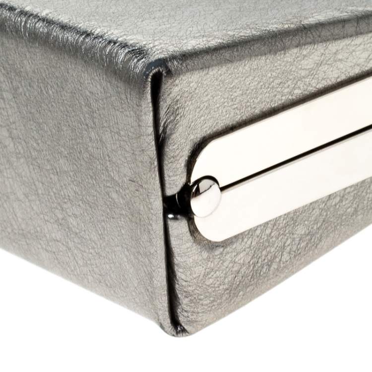 Pre Owned Jimmy Choo Metallic Silver Leather Vintage Celeste Clutch 