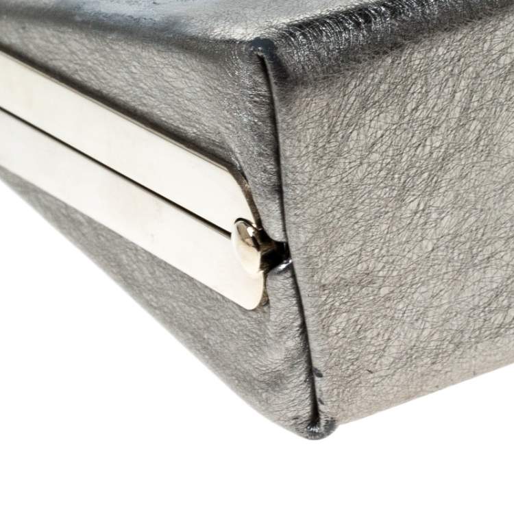 Pre Owned Jimmy Choo Metallic Silver Leather Vintage Celeste Clutch 