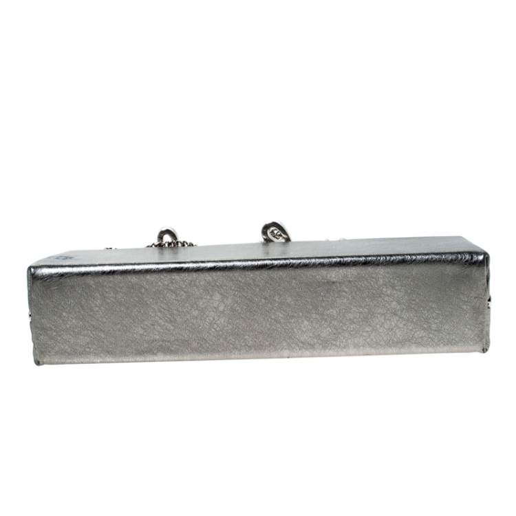 Pre Owned Jimmy Choo Metallic Silver Leather Vintage Celeste Clutch 