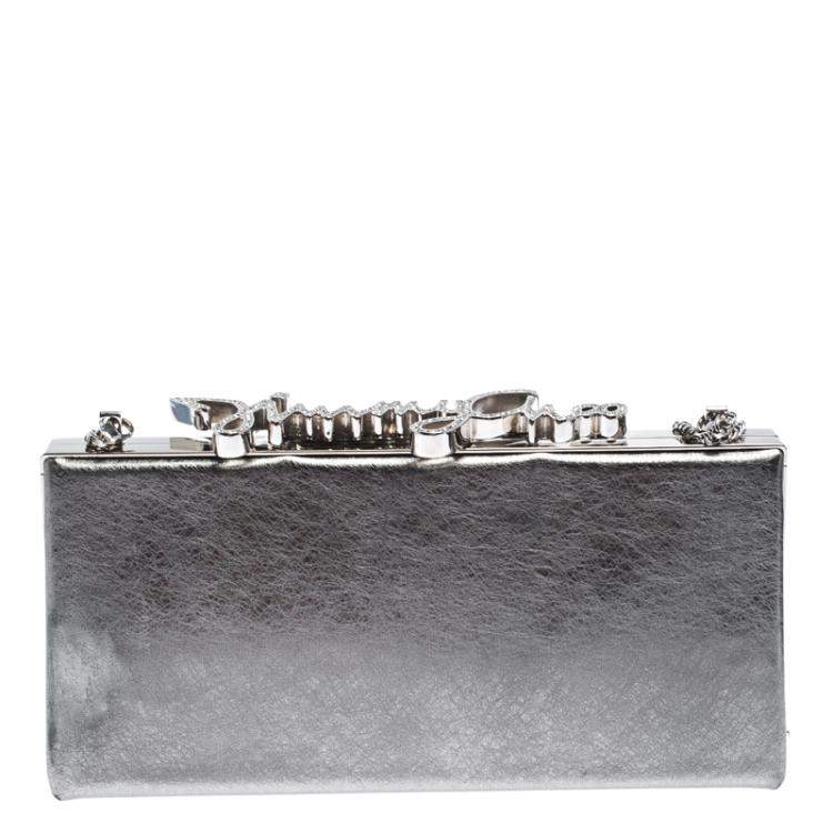 Pre Owned Jimmy Choo Metallic Silver Leather Vintage Celeste Clutch 