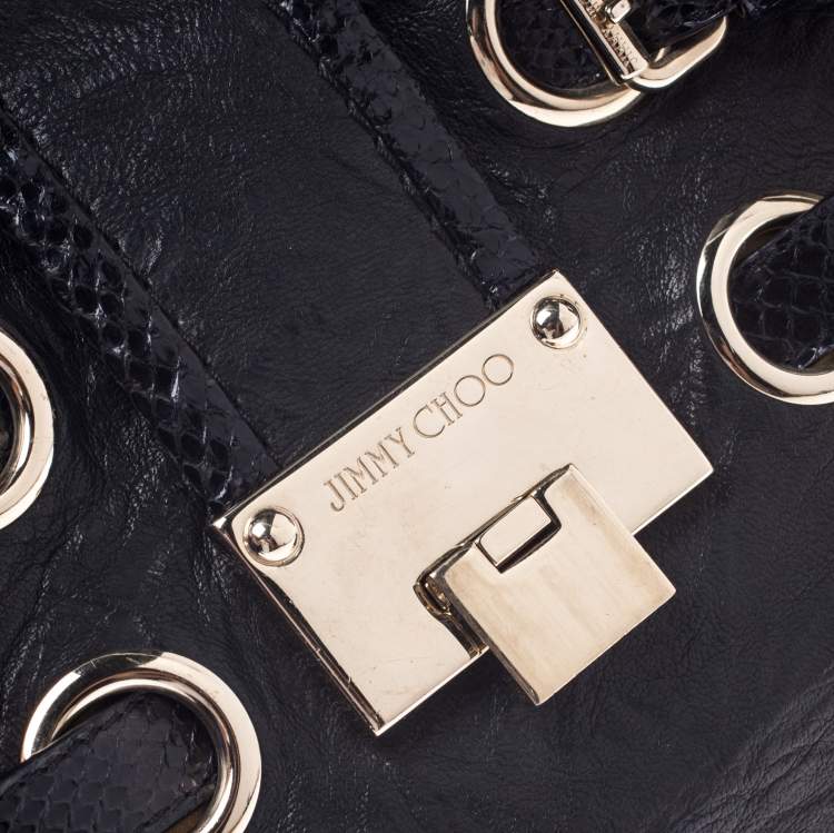 Pre Owned Jimmy Choo Black Leather and Python Trim Riki Tote