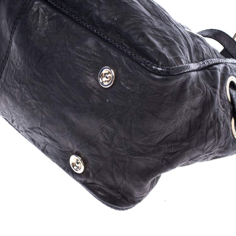 Pre Owned Jimmy Choo Black Leather and Python Trim Riki Tote