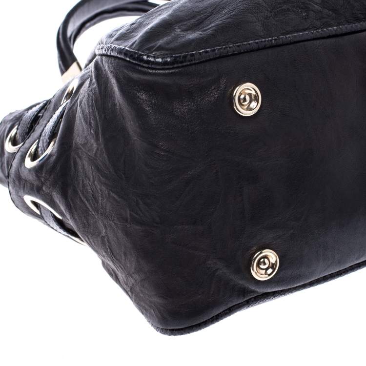 Pre Owned Jimmy Choo Black Leather and Python Trim Riki Tote