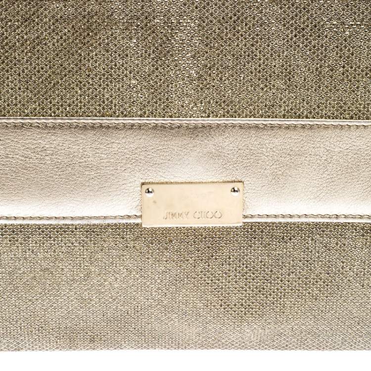 Pre Owned Jimmy Choo Gold Metallic Leather and Glitter Reese Continental Clutch