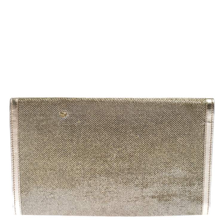 Pre Owned Jimmy Choo Gold Metallic Leather and Glitter Reese Continental Clutch
