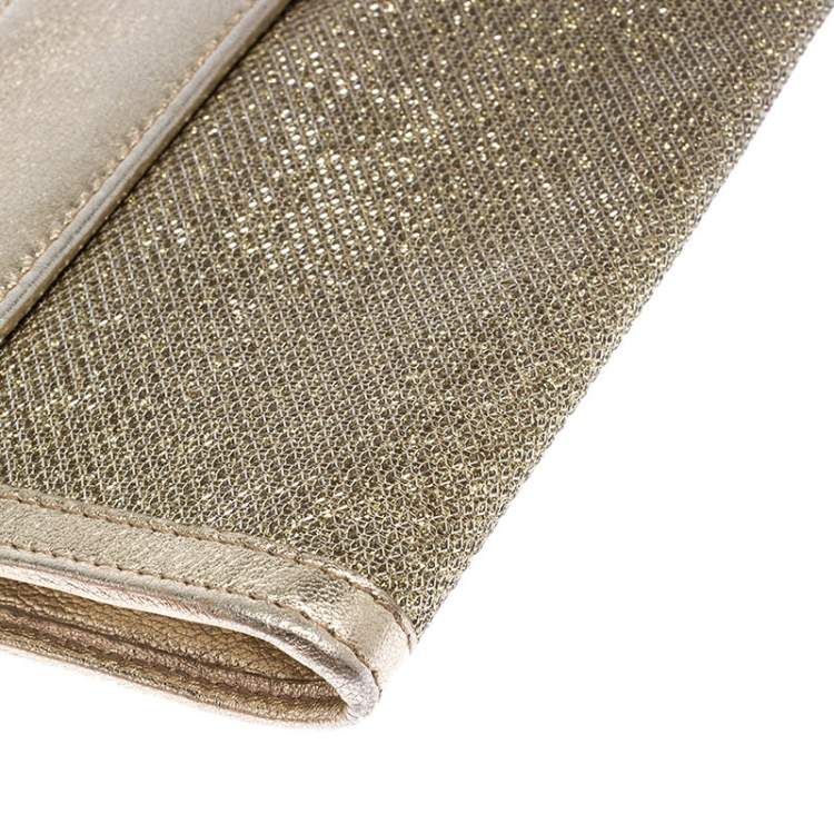 Pre Owned Jimmy Choo Gold Metallic Leather and Glitter Reese Continental Clutch