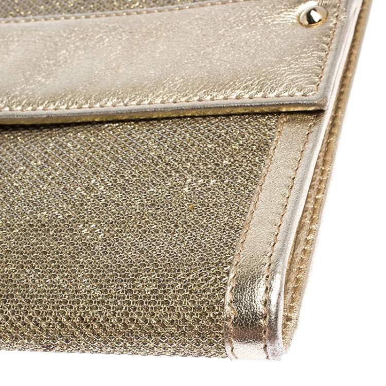 Pre Owned Jimmy Choo Gold Metallic Leather and Glitter Reese Continental Clutch