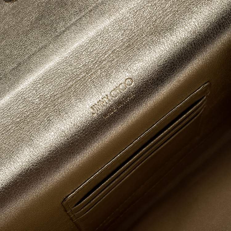 Pre Owned Jimmy Choo Gold Metallic Leather and Glitter Reese Continental Clutch