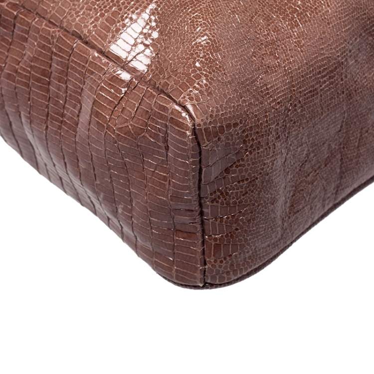 Pre Owned Jimmy Choo Brown Lizard Embossed Leather Carolina Shoulder Bag