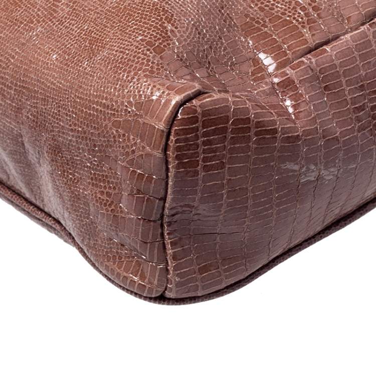 Pre Owned Jimmy Choo Brown Lizard Embossed Leather Carolina Shoulder Bag