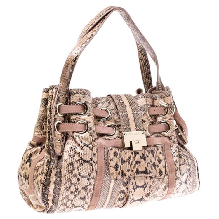 Pre Owned Jimmy Choo Pink/Beige Python and Suede Riki Tote