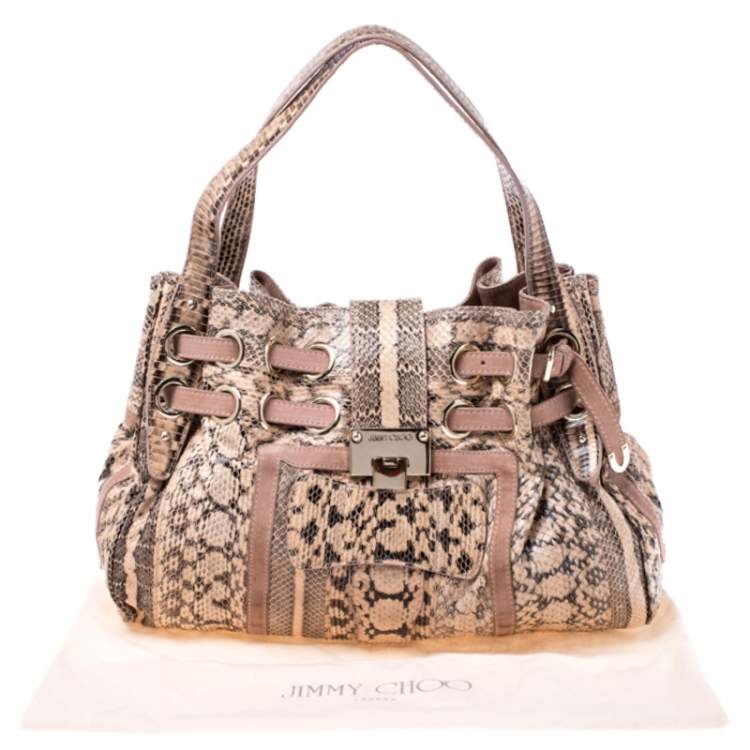 Pre Owned Jimmy Choo Pink/Beige Python and Suede Riki Tote