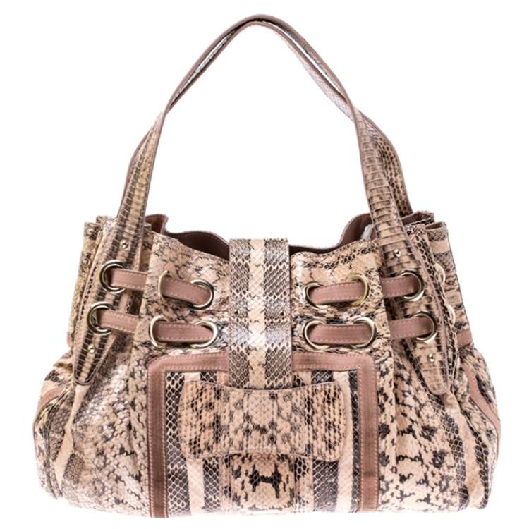 Pre Owned Jimmy Choo Pink/Beige Python and Suede Riki Tote