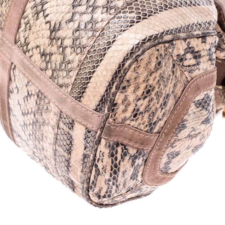 Pre Owned Jimmy Choo Pink/Beige Python and Suede Riki Tote