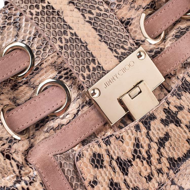 Pre Owned Jimmy Choo Pink/Beige Python and Suede Riki Tote