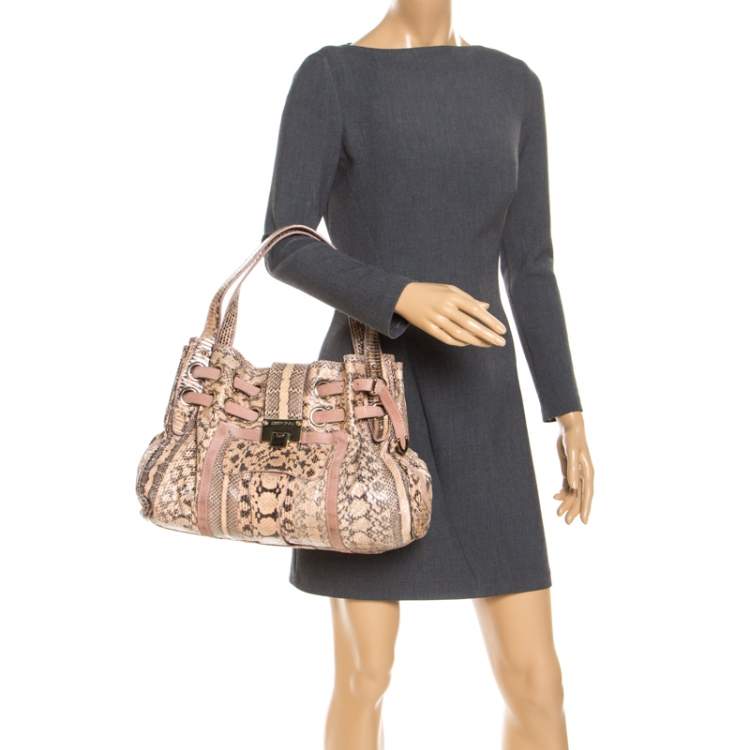 Jimmy Choo Pink/Beige Python and Suede Riki Tote Jimmy Choo | TLC