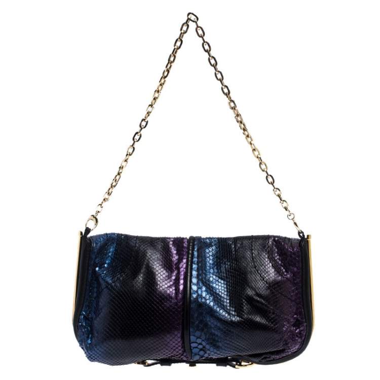 مملوكة مسبقًا Jimmy Choo Multicolor Metallic Python Frame Flap Chain Shoulder Bag