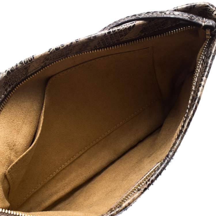 Pre Owned Jimmy Choo Beige Python and Suede Fringe Tita Shoulder Bag