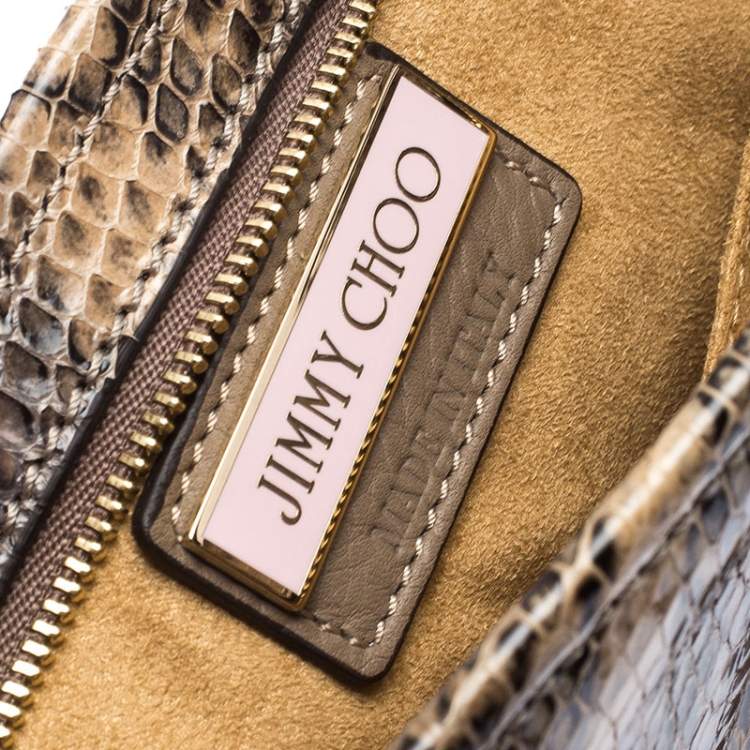 Pre Owned Jimmy Choo Beige Python and Suede Fringe Tita Shoulder Bag