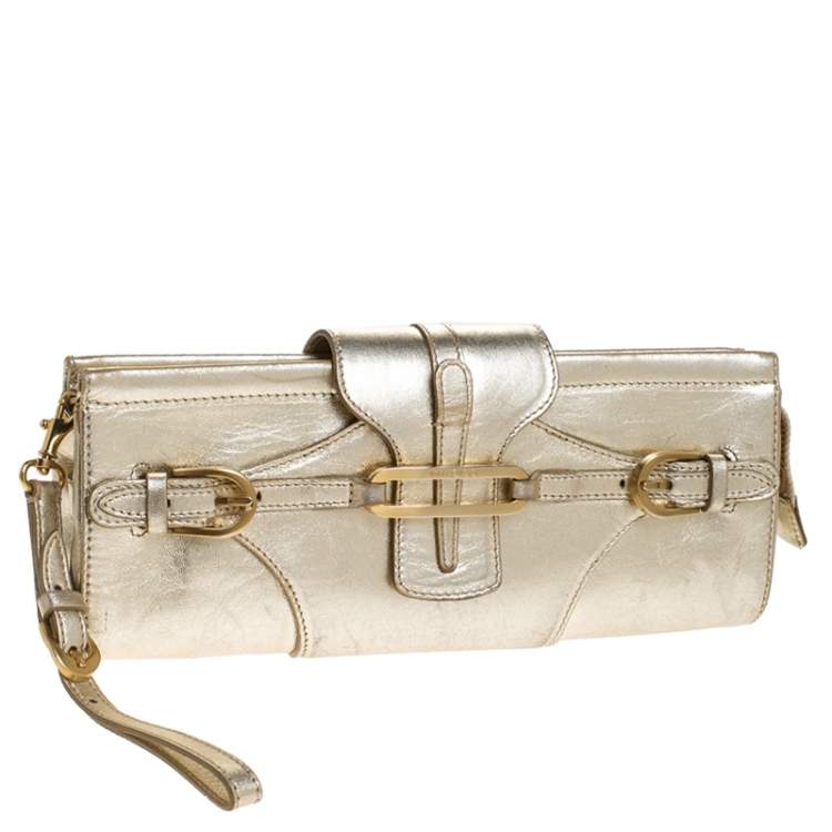 Pre Owned Jimmy Choo Metallic Gold Leather Tulita Wristlet