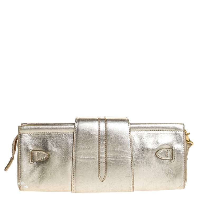 Pre Owned Jimmy Choo Metallic Gold Leather Tulita Wristlet