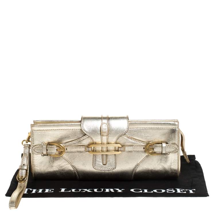 Pre Owned Jimmy Choo Metallic Gold Leather Tulita Wristlet