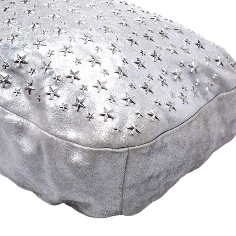 Pre Owned Jimmy Choo Silver Leather Star Studded Sky Bangle Hobo