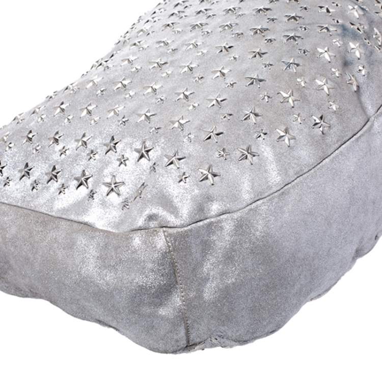 Pre Owned Jimmy Choo Silver Leather Star Studded Sky Bangle Hobo