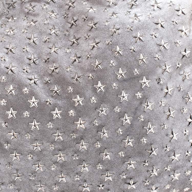 Pre Owned Jimmy Choo Silver Leather Star Studded Sky Bangle Hobo