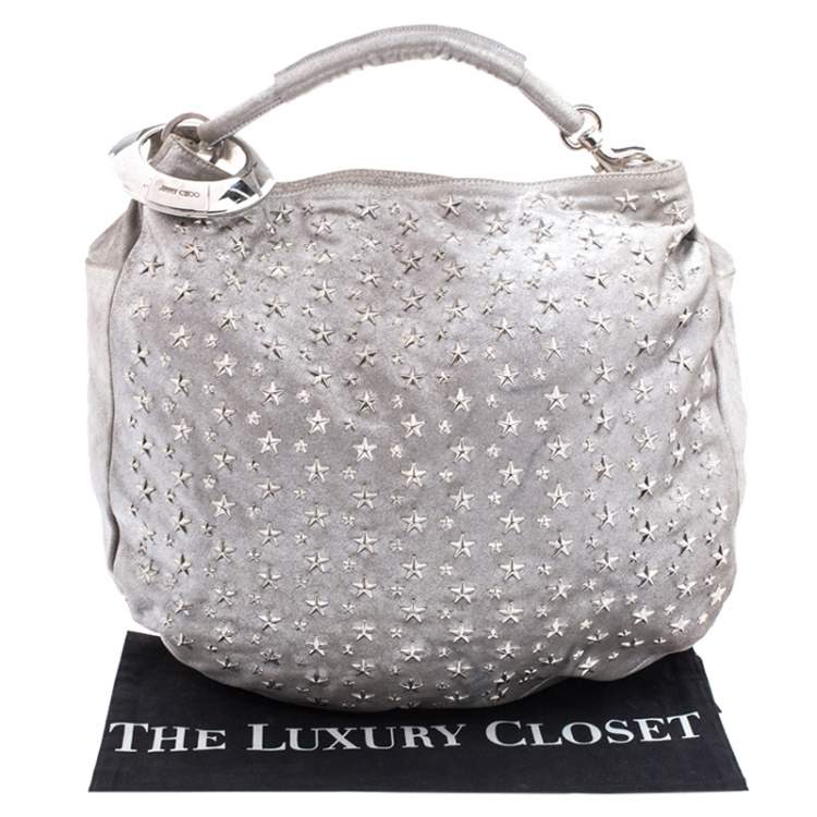 Pre Owned Jimmy Choo Silver Leather Star Studded Sky Bangle Hobo