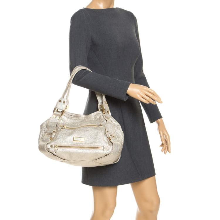 Pre Owned Jimmy Choco Gold Metallic Leather Mahala Satchel