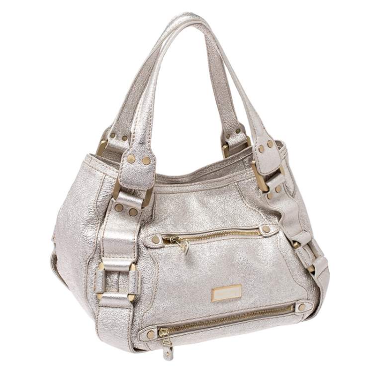 Pre Owned Jimmy Choco Gold Metallic Leather Mahala Satchel