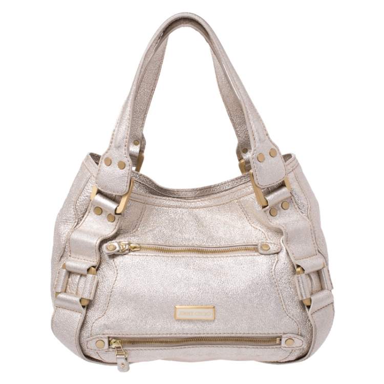 Pre Owned Jimmy Choco Gold Metallic Leather Mahala Satchel