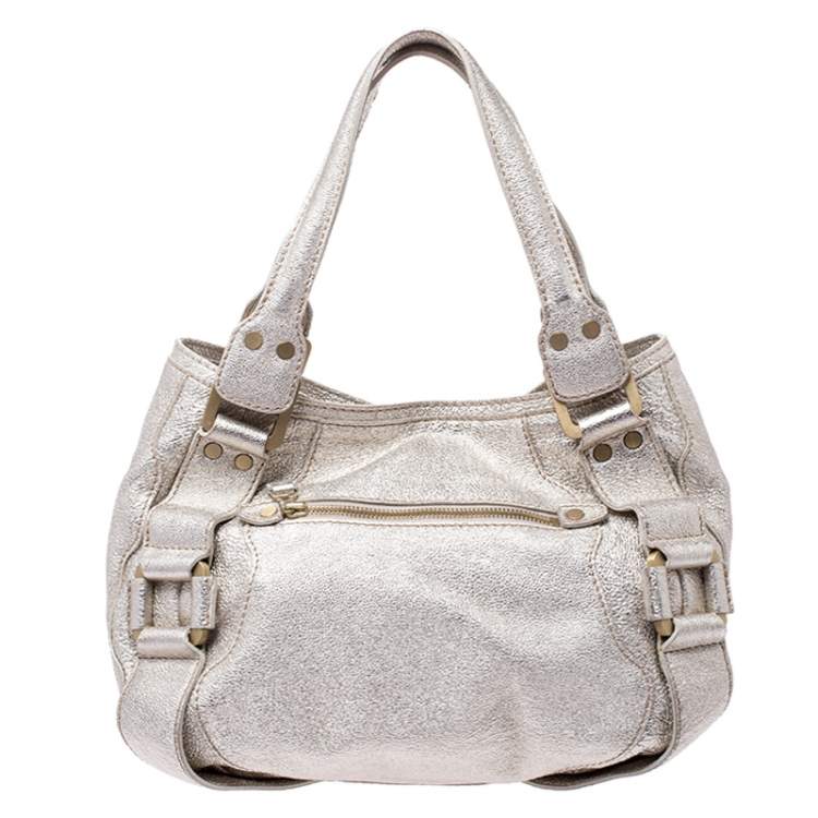 Pre Owned Jimmy Choco Gold Metallic Leather Mahala Satchel