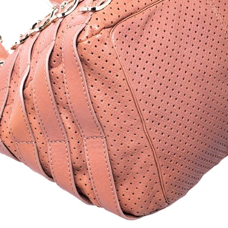 Pre Owned Jimmy Choo Nude Pink Perforated Leather Bardia Buckle Shoulder Bag