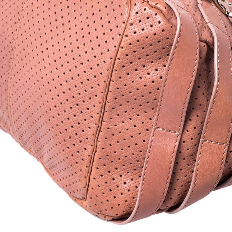 Pre Owned Jimmy Choo Nude Pink Perforated Leather Bardia Buckle Shoulder Bag