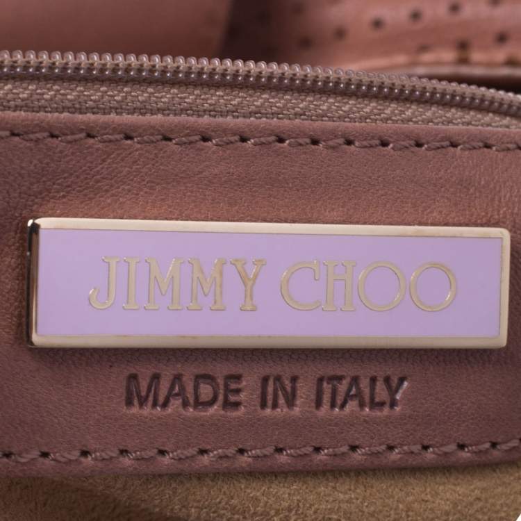 Pre Owned Jimmy Choo Nude Pink Perforated Leather Bardia Buckle Shoulder Bag